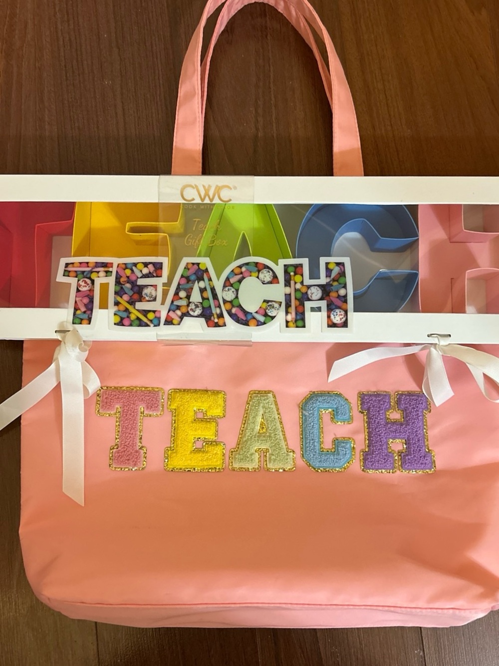 Teach Pink Tote Bag & Decor Tray Bundle